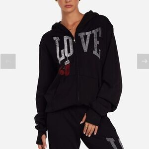 Love Black Cotton Cozy Zip Up Hoodie
